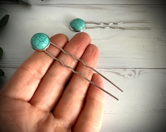 Handcrafted Sterling Silver Hairpin With Fox Turquoise - Etsy display picture 3