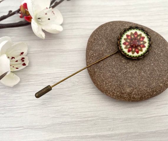 Boho Hat Pin With Mandala Detail, Antique Bronze Stick Pin, Stick