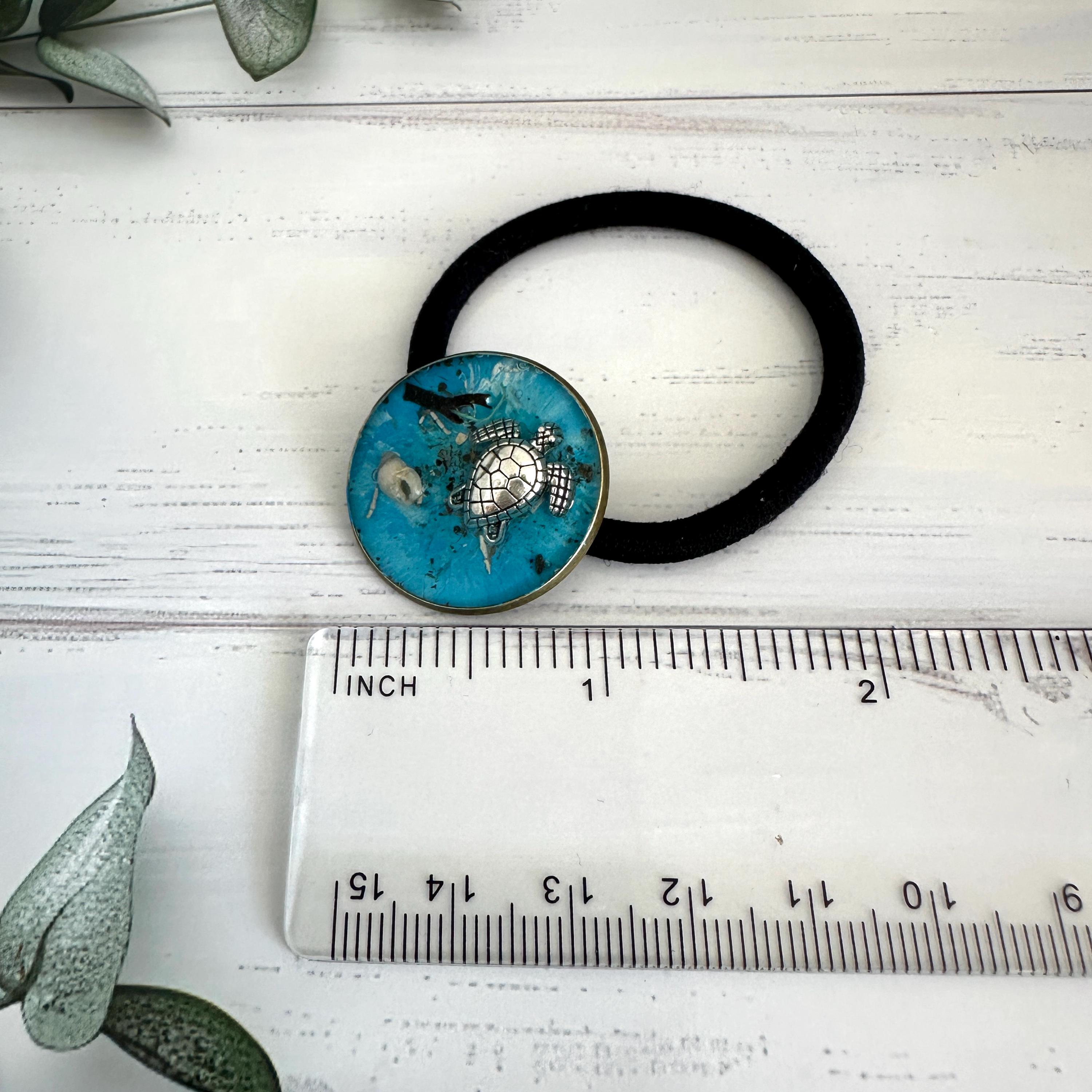 Sea Turtle Hair Tie: Handmade Resin Ocean Bobble With Seashells