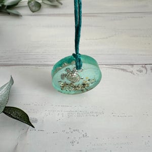 Sea turtle resin necklace,Marine life jewellery, Real sand pendant, Scottish shell fragments in resin, Present for surfer, Cruise jewellery