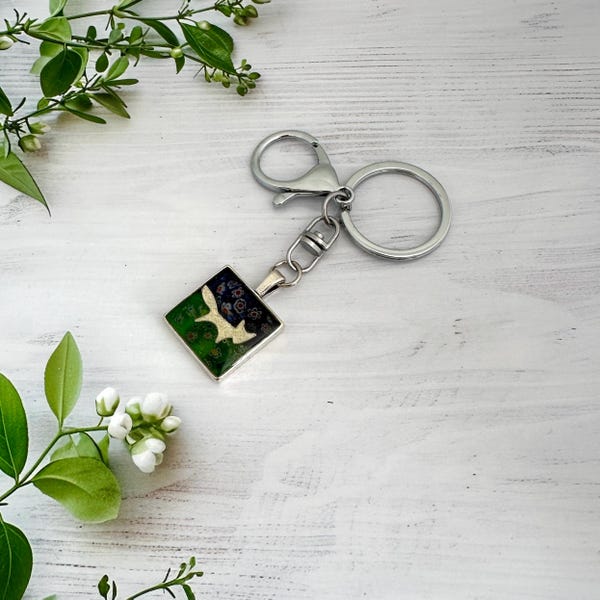 Fox Mosaic Keyring or bag charm: Handmade Animal Lover Gift