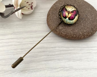 Butterfly hat pin, Cabochon hat pin, Ladies hat pin, Brooches for women, Vintage stick pin, Butterfly lapel pin, Steampunk accessories