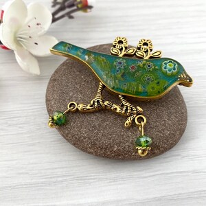 Emerald green bird brooch, Mosaic jewellery handmade in Britain, Brooches for women, Big bold brooch, Mothers day gift for mum