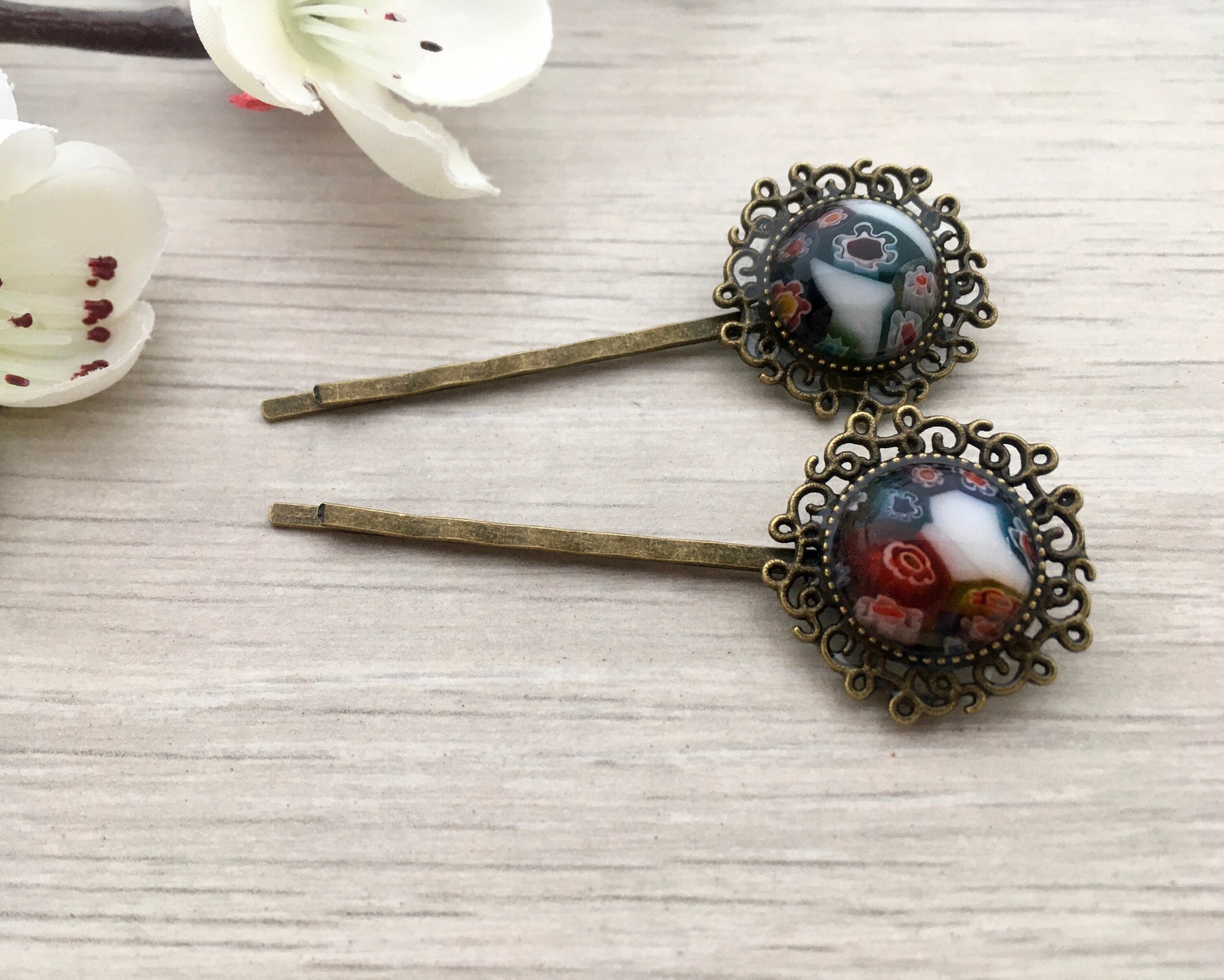 Glass hair clips Unique bobby pins Colourful hair pins Etsy