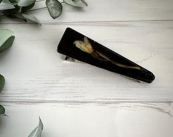 Snowdrop Resin Hair Clip: Handmade Botanical Hair Slide, Real Pressed Flower Hair Grip