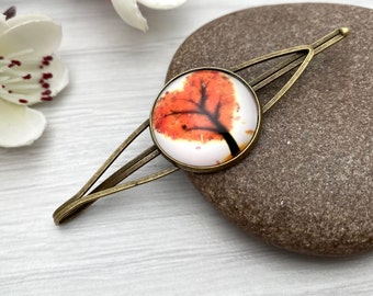 Metal hair clip with tree picture, Autumn hair slides, Hair grips in the UK, Large bobby pin, Picture hair slide, Love heart hairpin