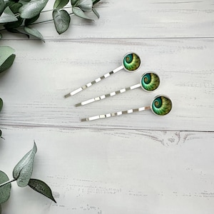 Emerald Green Fossil Bobby Pins, Ammonite Hair Accessories