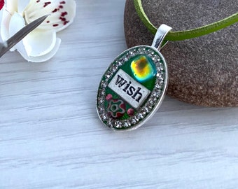 Lime green mosaic pendant necklace, Necklaces for women in the UK, Unique jewellery, Wish necklace, Sparkly jewellery for ladies