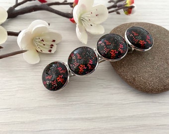 Large black red hair barrette, Thick hair bar, Floral accessories, Secure hair clasp for women, Strong hair clips in the UK