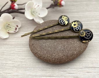 Steampunk hair clips,  Steampunk hair slides, Cog and gear bobby pins, Gift for Steampunk, Steam punk fashion, Steampunk resin accessories