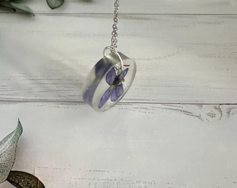 Pressed Violet Resin Pendant: English Wildflower Necklace