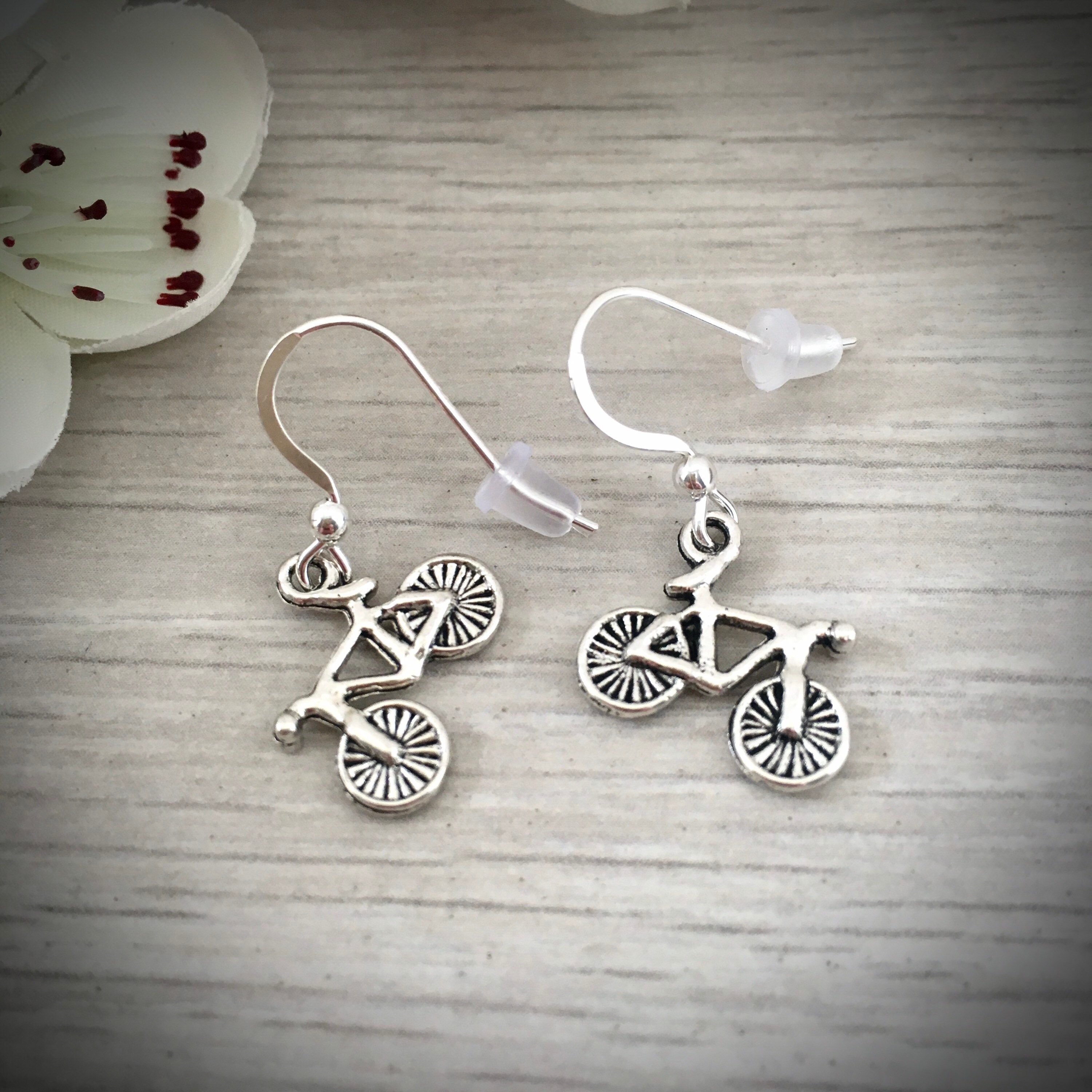 Bicycle Charm Earrings for Women in the UK Sterling Silver Wires