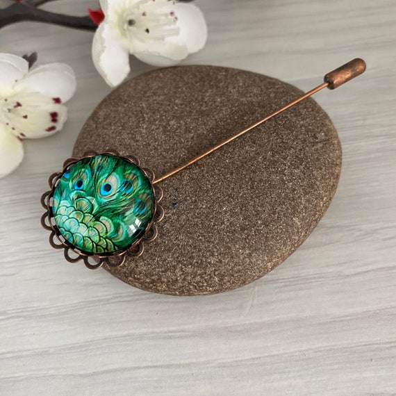 Peacock Hat Pin, Cabochon Hat Pin, Ladies Hat Pin, Brooches for Women,  Vintage Stick Pin, Unique Jewelry, Gifts for Women, Lapel Pin Britain 