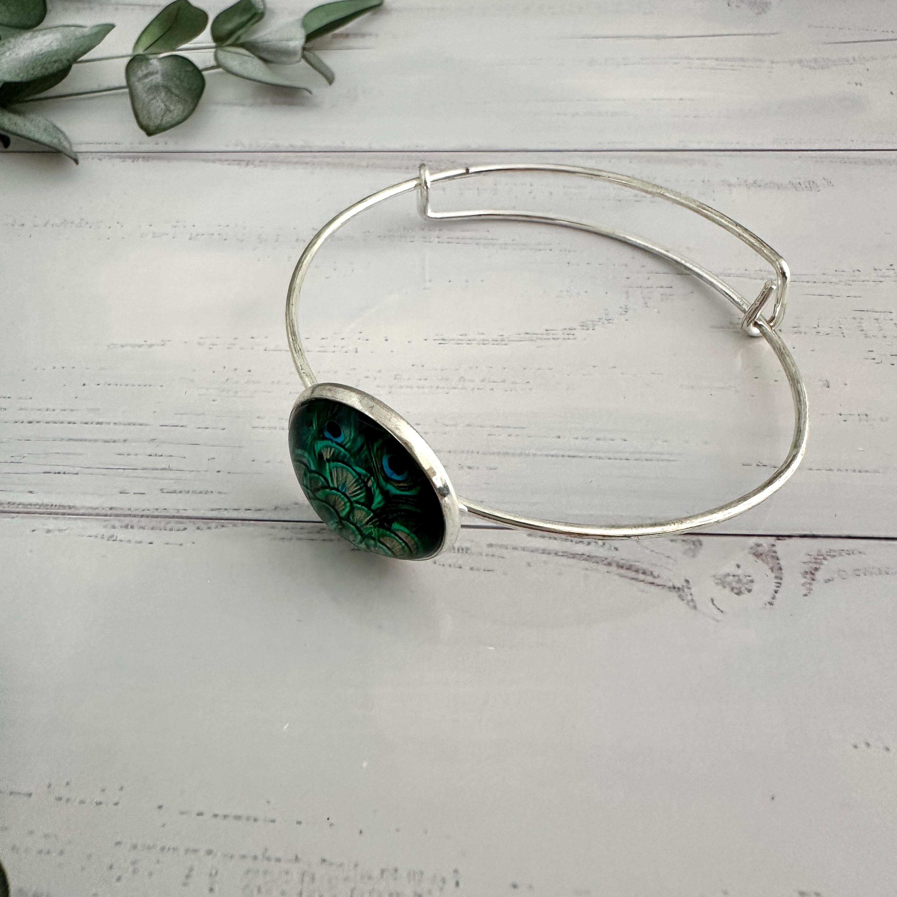 Men's Fashion Jewelry Silver Feather Adjustable Bangle Cuff