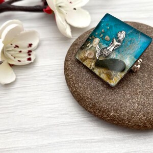 Mermaid resin brooch with sea shells, Mini rock pool, Brooches for women in the UK, Ocean themed gift for women