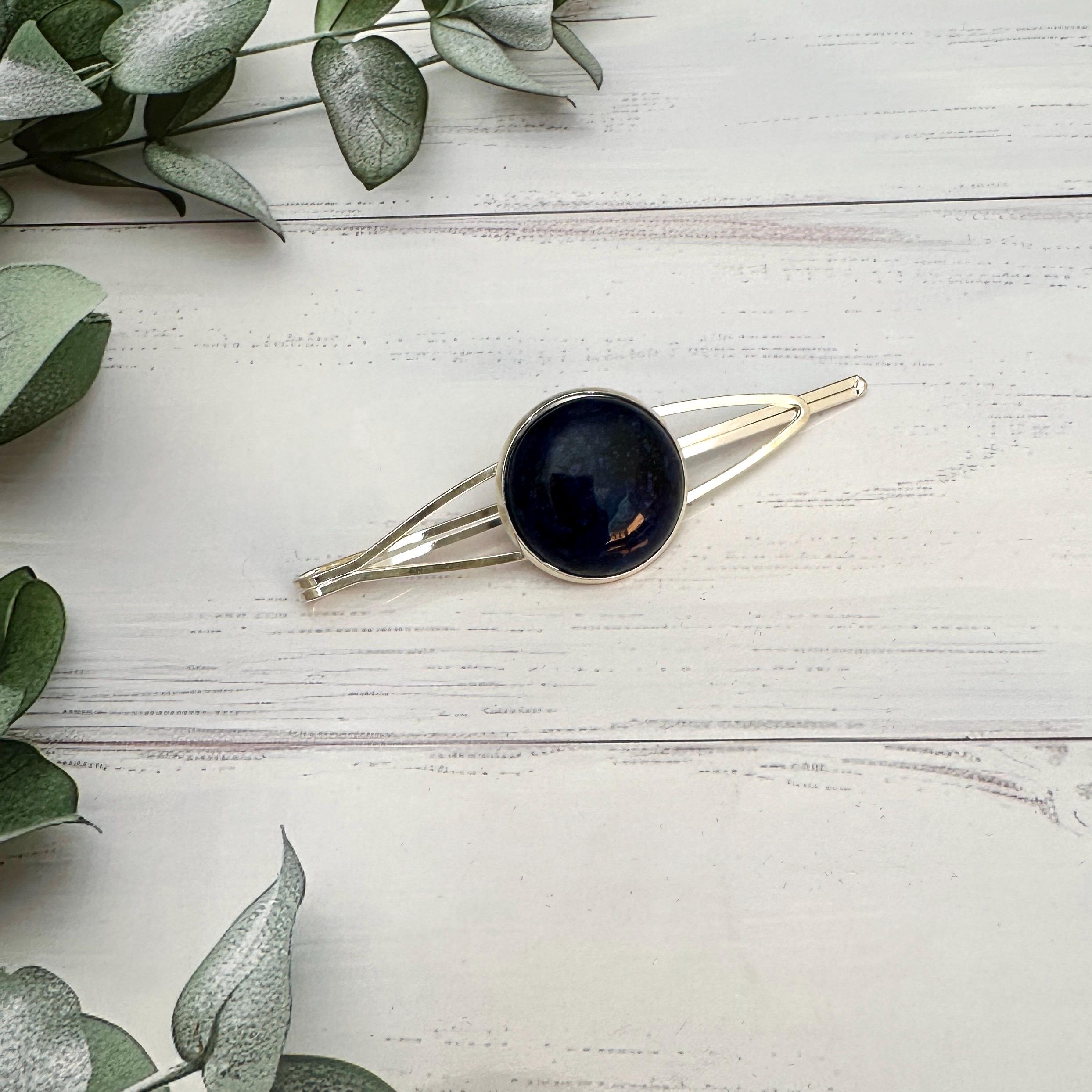Lapis Lazuli Hair Clip: Gemstone Barrette, Silver Tone Hair Pin