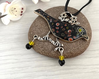 Black bird  pendant necklace, Necklaces for women in the UK, Mosaic jewellery, Handmade in Britain, Unique present for wife