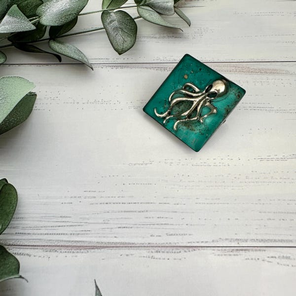Handmade Octopus Brooch: Silver Kraken Pin, Steampunk Jewelry