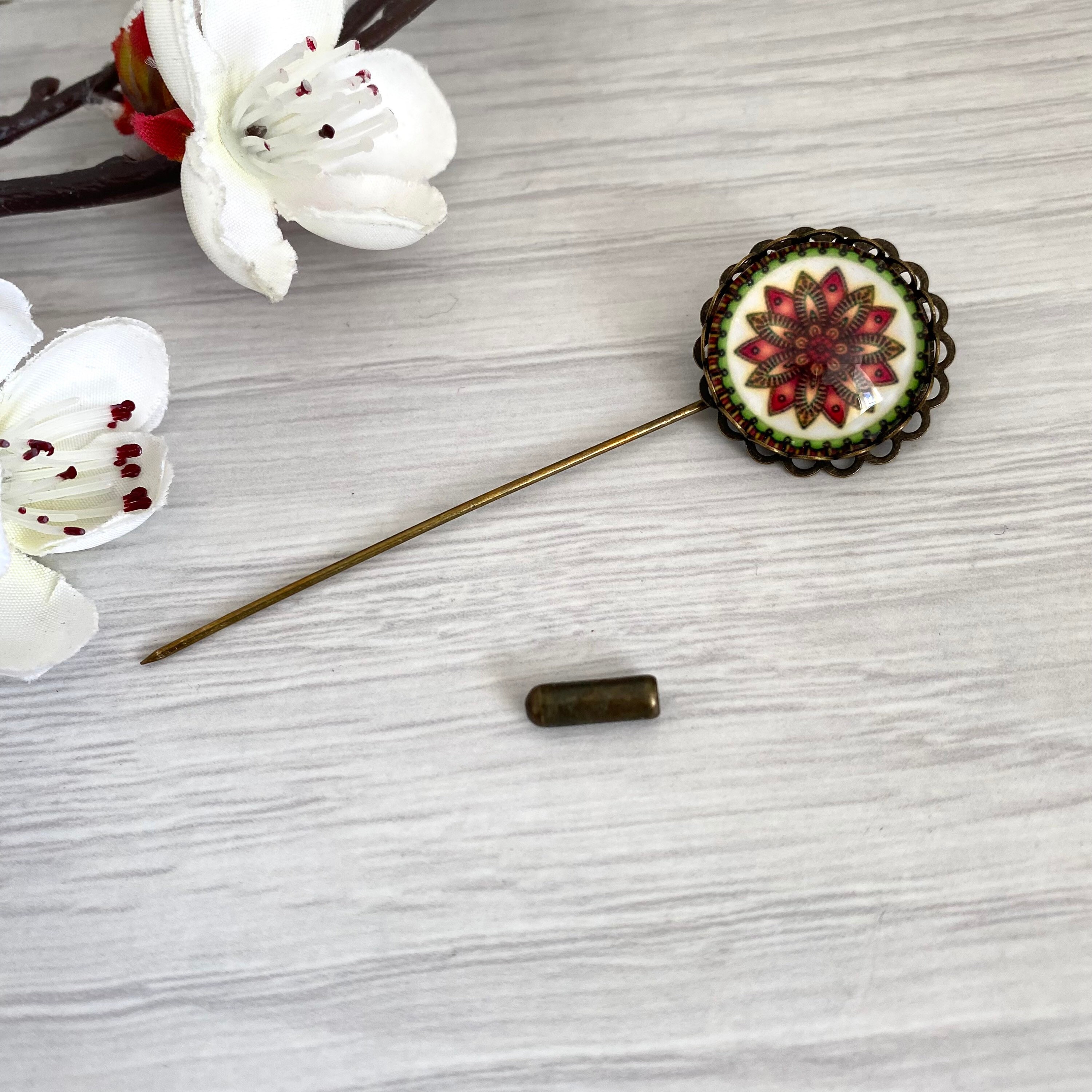 Boho Hat Pin With Mandala Detail, Antique Bronze Stick Pin, Stick Pins for  Women, Flower Lapel Pin, Cravat Stick Pin for Men 