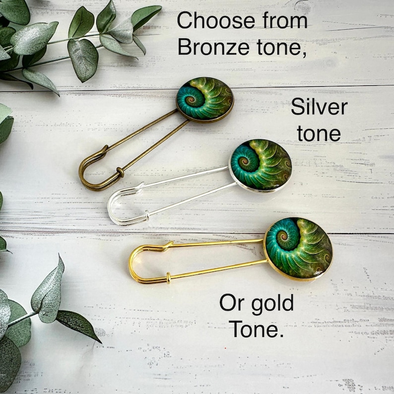 Emerald Green Ammonite Scarf Pin: Bronze Fossil Kilt Pin Brooch image 2