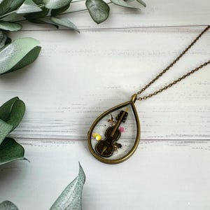 Violin pendant necklace, Viola jewellery, Double bass necklace, Instrument necklace, Gift for teacher, Band member gift, Violinist present