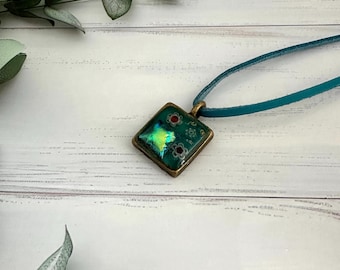 Millefiori Dichroic Glass Necklace: Turquoise Mosaic Pendant
