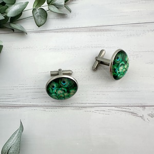 Peacock feather cufflinks, Gifts for men, Feather cuff links, Green accessories,Fathers day gift, Wedding cufflinks, Gift for best man UK