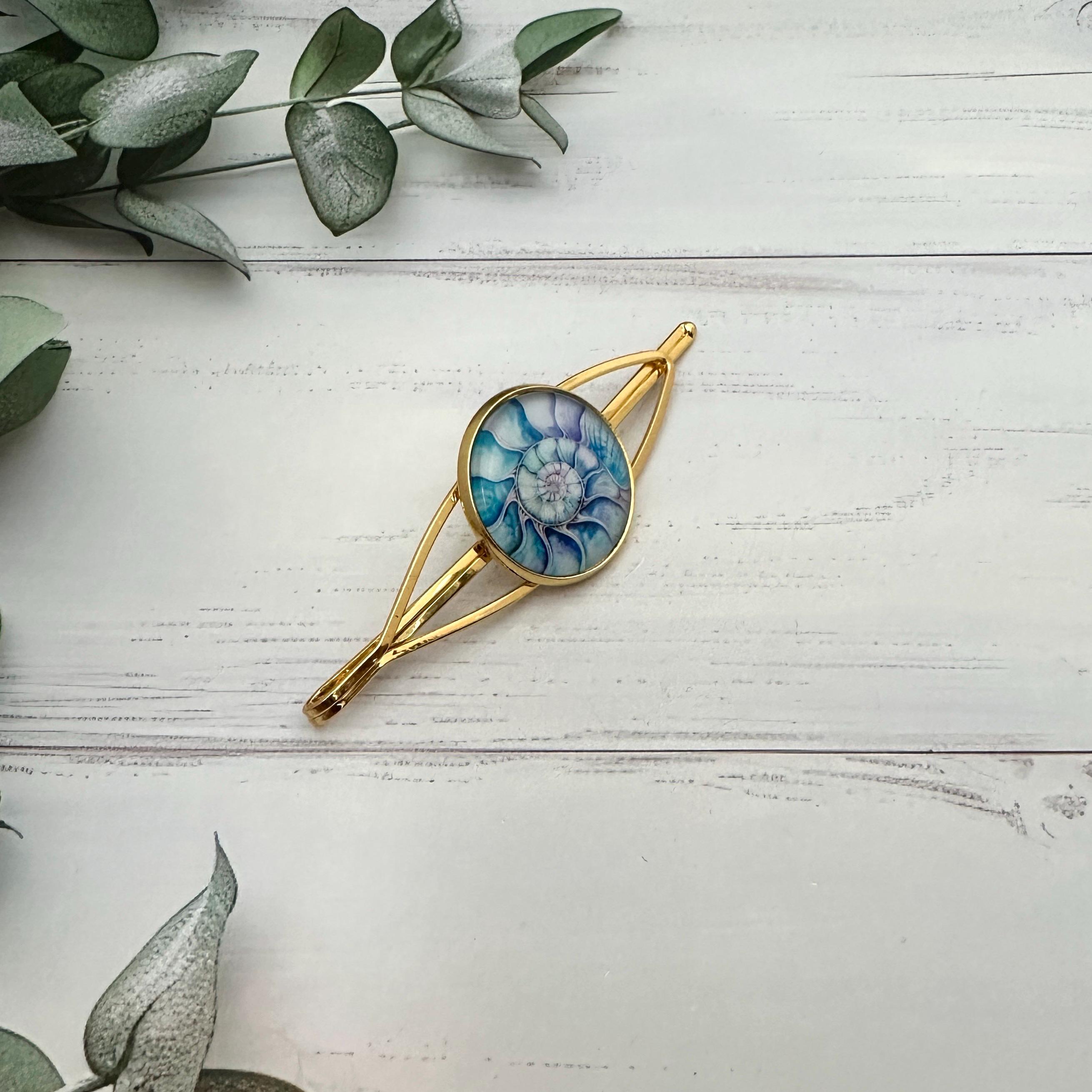 Labradorite Large Eclectic Silver Artisan Hair Pin 4.5” Black, Yellow/Gold, Blue Labradorite – Plumb Gold & Plumb Silver main image 2