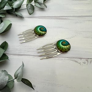 Ammonite hair comb set, Small hair combs for thin hair, Fossil print hair slides, Hair fork shop in the UK