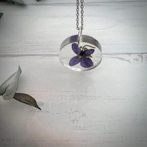 Pressed Violet Resin Pendant: English Wildflower Necklace