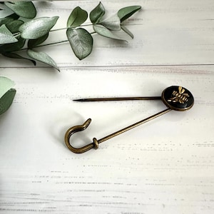 Small bee scarf shawl or kilt pin, Bee lover gift, Bee granny pin, Blue metal hijab pin, Handmade in Britain, Brooches for women in the UK