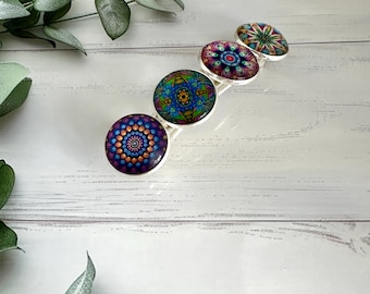 Pink & Blue Mandala Hair Barrette, Secure Hair Clip for thicker hair, Colourful hair accessories for women