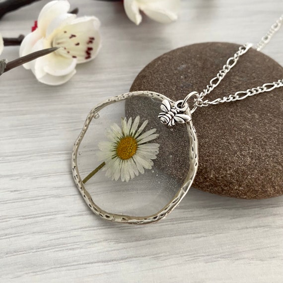 MODIAN 925 Sterling Silver White Enamel Flower Pendant Necklace Charm Daisy  Neck Link Chain For Women Hypoallergenic Jewelry