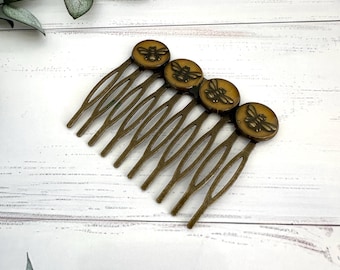 Bumble Bee Hair Comb: Antique Style Mustard Yellow Hair Slide
