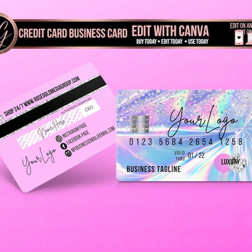 Credit Card Business Cards Canva Template Personalize/edit Etsy