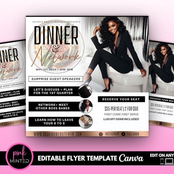 Editable Brunch Flyer, Networking Flyer, Women's Empowerment Flyer, Womens Conference Flyer,  Event Flyer
