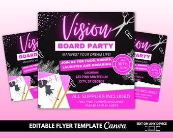 Vision Board Party Flyer, Vision Flyer, Manifesting Event Flyer, Party ...