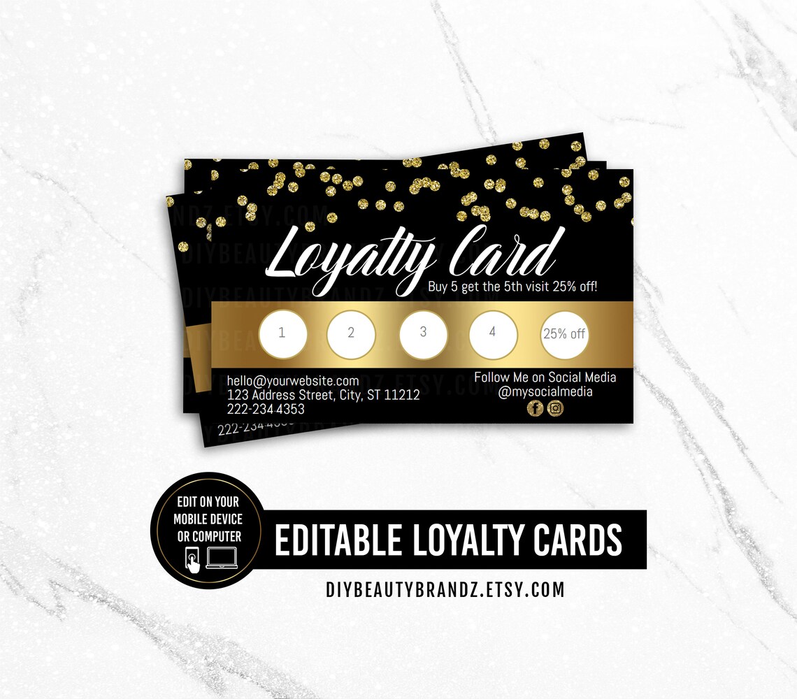 Loyalty Card Discount Card Business Card Edit in Your Etsy