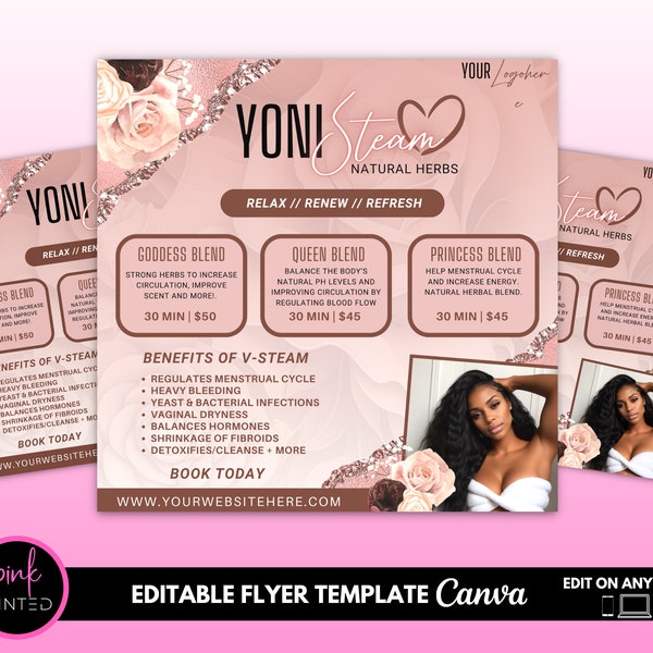 DIY YONI FLYER, Feminine Care Flyer,  feminine care products, feminine hygiene template, vaginal care flyer, Sip and steam flyer