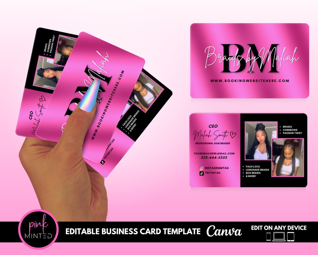 Editable Hair Braiding Business Card, Braids Business Card, Editable