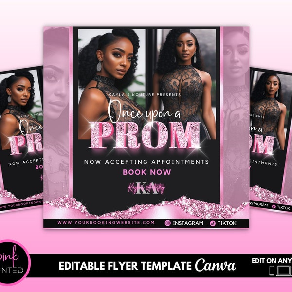 DIY Custom Prom Dress Flyer, Prom Fashion Flyer, Prom Makeup Flyer, Prom Makeup, MUA Flyer, Prom Hair Flyer, Prom Season Canva Flyer