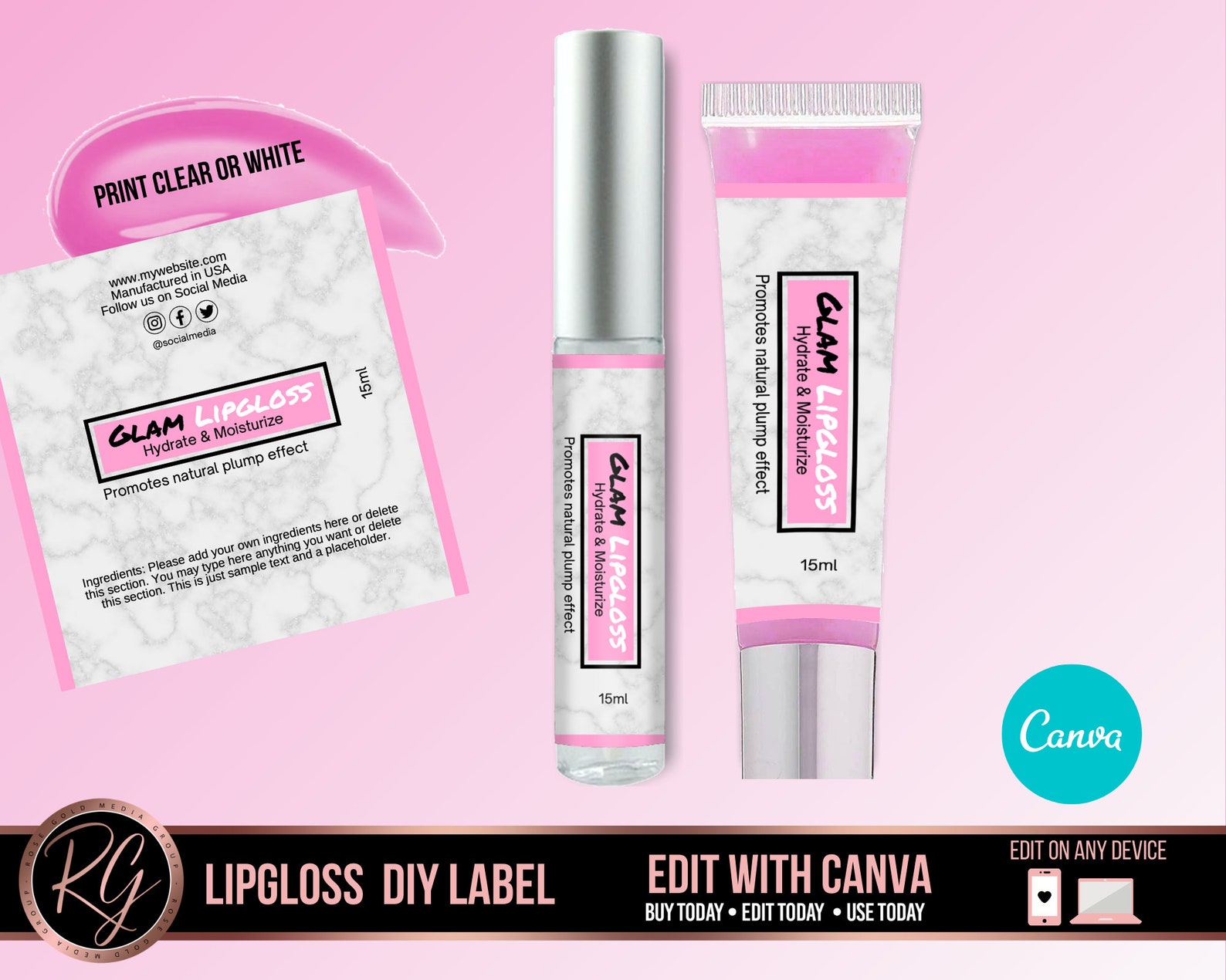 Lipgloss Labels Lip. Gloss Label Diy Template Lip Gloss Etsy