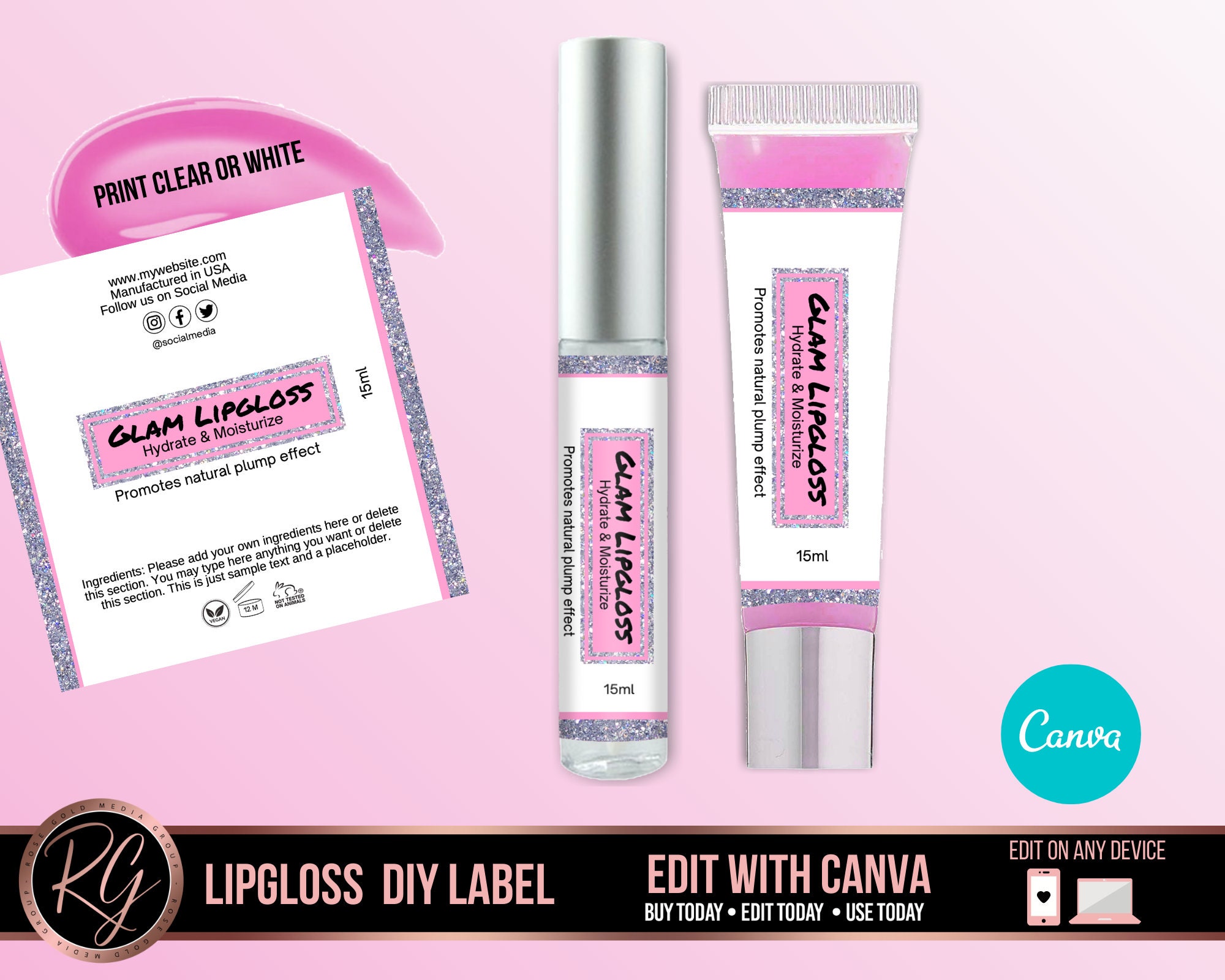 Lipgloss Labels Lip. gloss label diy template lip gloss Etsy
