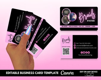 Editable Hair Braiding business card, Braids Business Card, Editable canva template