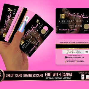 Credit Card Styled Business Card - PVC Cards , Plastic business cards, You print, Canva Template, check etsy account after purchase