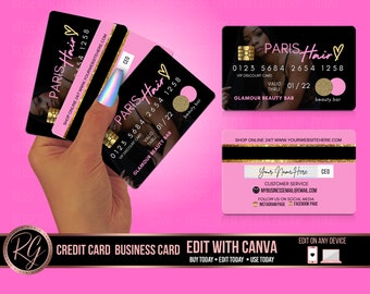 Credit Card Styled Business Card - PVC Cards , Plastic business cards, You print, Canva Template, check etsy account after purchase