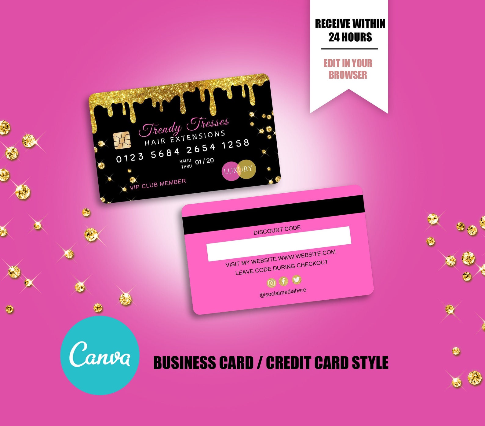 Credit Card Styled Discount Card Business Card Canva Etsy