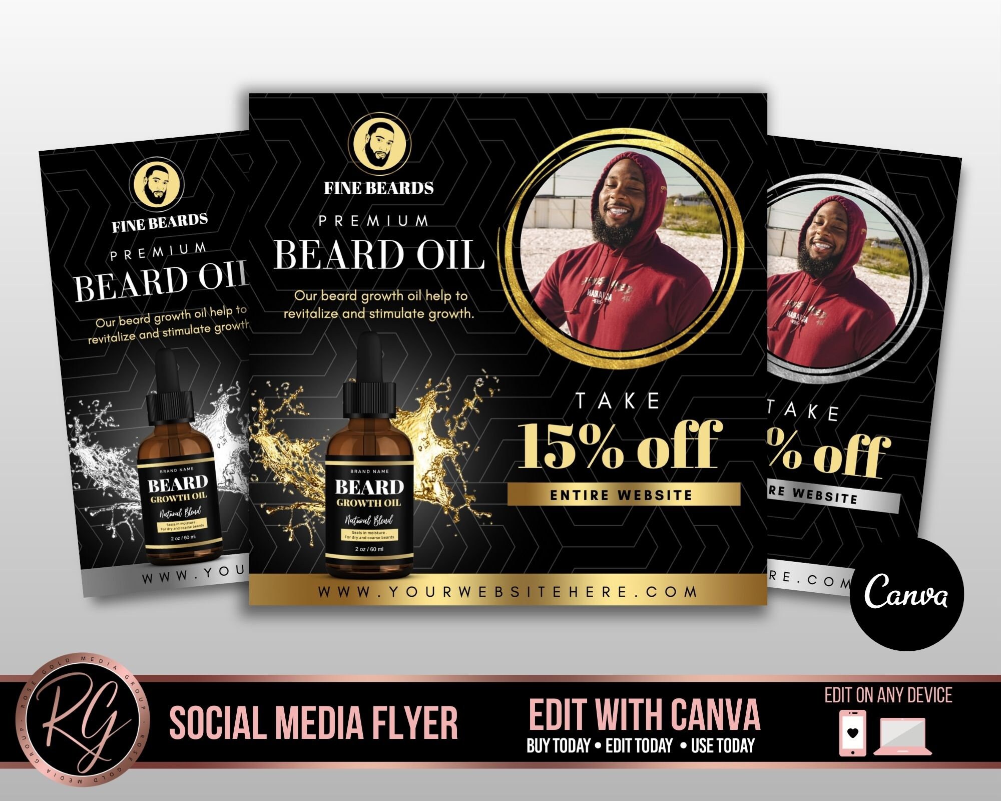 Beard Oil Template Beard Grooming Flyer Social Media Etsy