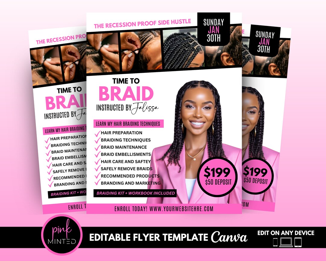 Hair Braiding Training Flyer, Braiding Course Flyer, Braiding