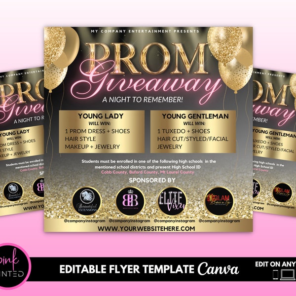 Prom Giveaway Flyer, Prom Sale Flyer, Prom Lash Flyer, Prom Night Giveaway